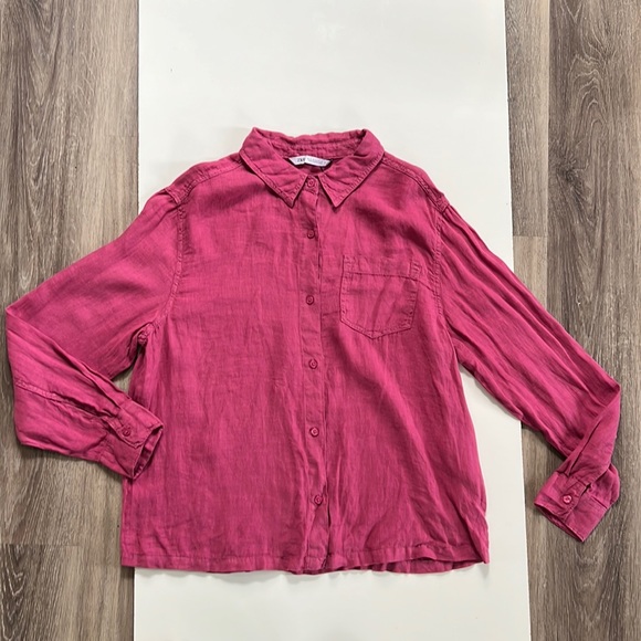 Zara Tops - NWT Zara Linen Button Down Shirt Medium in Pink